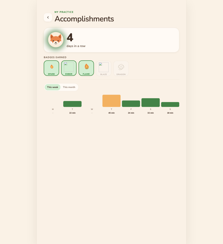 Violin Quest accomplishments screen with badges and progress